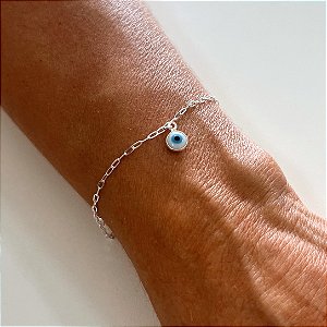 Pulseira de Prata Pingente Olho Grego Fundo Branco