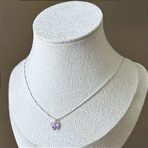 Colar de Prata Coração Lavanda 40 cm