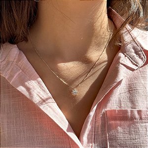 Colar de Prata Coração Floquinho Cristal