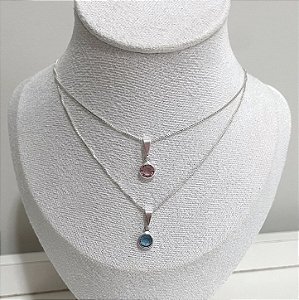 Colar de Prata Ponto de Luz Rosa Bebê 45 cm v12
