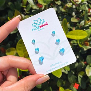 Trio de Prata Corações Azul Bebê