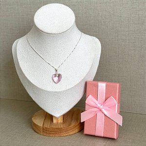 Colar de Prata Coração Rosa Bebê 40 cm