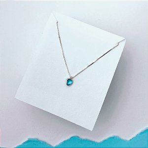 Colar de Prata Mini Coração Azul Bebê 40 cm