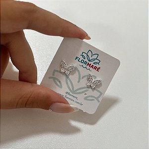 Brinco de Prata Borboleta Cravejada Cristal