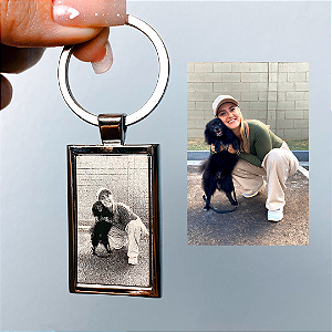Chaveiro Aço Inox Personalizado com Foto Retangular