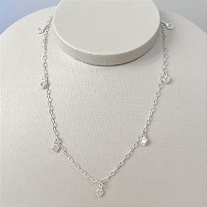 Choker de Prata Pingentes Corações Zircônia
