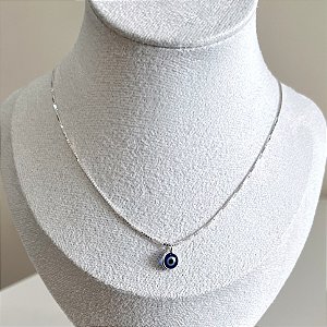 Colar de Prata Olho Grego Fundo Escuro 45 cm