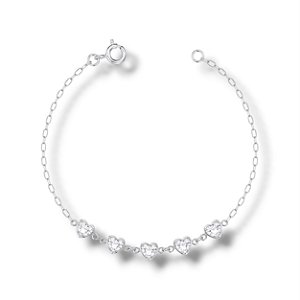 Pulseira de Prata Cinco Corações Zircônia