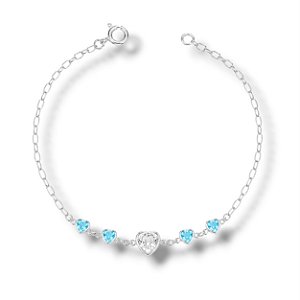 Pulseira de Prata Coração Cristal e Azul