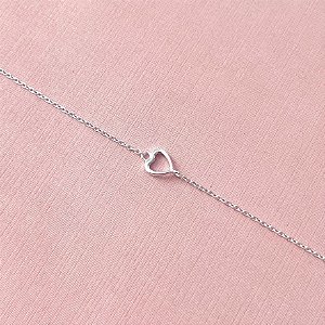 Pulseira de Prata Coração Vazado com Extensor