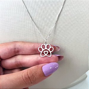 Colar de Prata Patinha Coração 40 cm