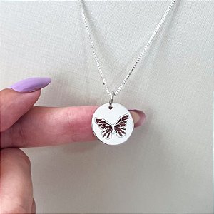 Colar de Prata Medalha Borboleta Vazada 40 cm