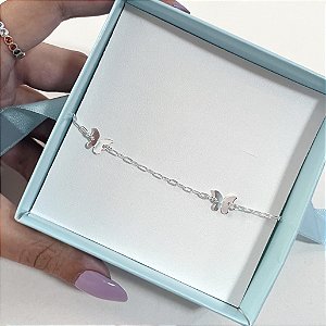 Pulseira de Prata Três Borboletas Origami Espaçadas