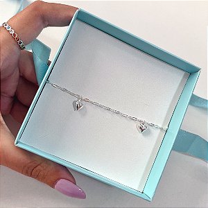 Pulseira de Prata Pingentes Coração Liso
