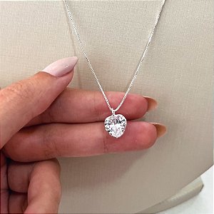Colar de Prata Coração Zircônia Caixa Alta 45 cm