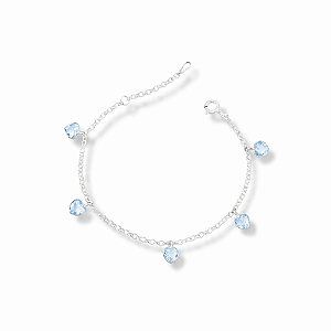 Pulseira de Prata Corações Azuis Espaçados