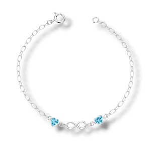 Pulseira de Prata Infinito Corações Azuis