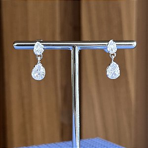 Brinco de Prata Gota Dupla Zircônia