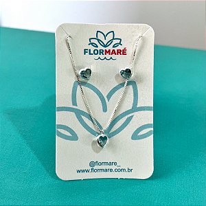 Conjunto de Prata Coração Azul Bebê Claro 40 cm