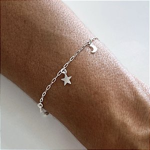 Pulseira de Prata Luas e Estrelas