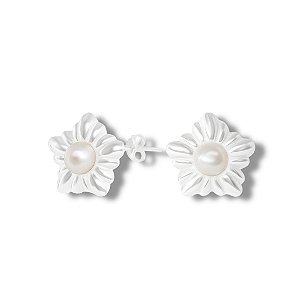 Brinco de Prata Flor Pérola 7,6 mm