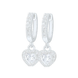 Argola de Prata Articulada Cravejada Coração Cristal