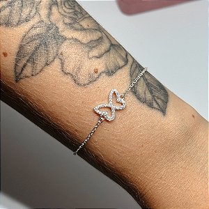 Pulseira de Prata Borboleta Vazada Cravejada