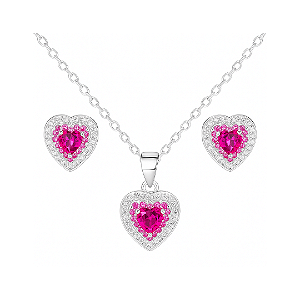 Conjunto de Prata Coração Cravejado Pink