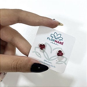 Brinco de Prata Coração Vermelho Framboesa