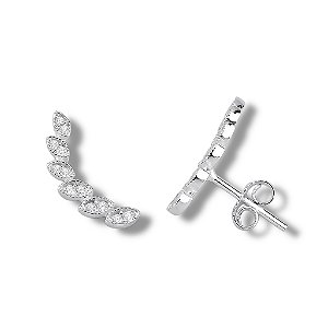 Ear Cuff de Prata Folhas Zircônia