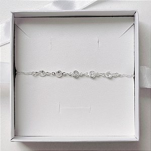 Pulseira de Prata Cinco Zircônias Redondas