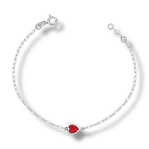 Pulseira de Prata Ponto de Luz Coração Vermelho