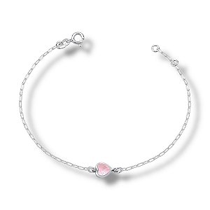Pulseira de Prata Ponto de Luz Coração Rosa