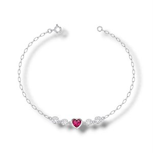Pulseira de Prata Coração Vermelho e Pontos de Luz
