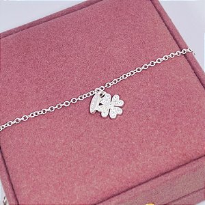 Pulseira de Prata Trevo Cravejado Sorte