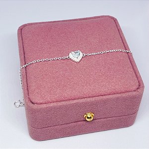 Pulseira de Prata Coração Azul Bebê Contorno Cravejado