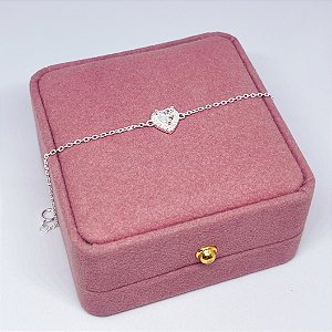 Pulseira de Prata Coração Cristal Contorno Cravejado