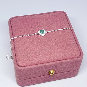 Pulseira de Prata Coração Turquesa Contorno Cravejado