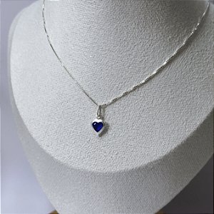 Colar de Prata Coração Azul Marinho 40 cm