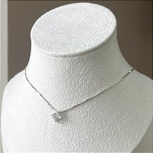 Colar de Prata Pingente Quadrado Cristal 45 cm