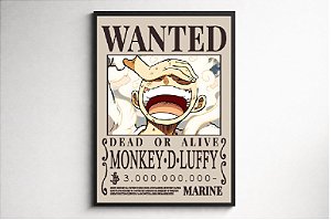 Quadro One Piece – Wanted Luffy — Poster Emoldurado Tamanho A3 ( 30 x 42 cm )