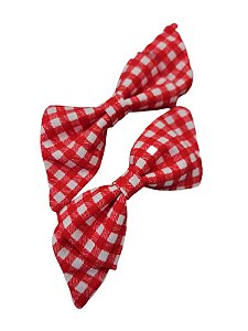 Par Gravatinha Com Pontas Xadrez Vermelho - Ref.505