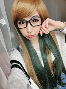 PERUCA HARAJUKU VERDE/CASTANHO CLARO 75 CENTÍMETROS LISA