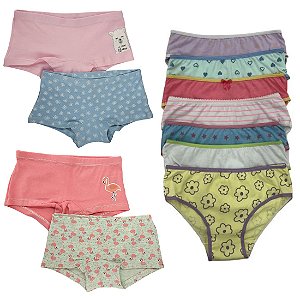 Kit com 10 Calcinhas Boxer e 4 Tradicionais – Variedade, Conforto e Estilo para sua Pequena!