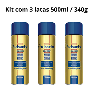 Kit Cola Kisafix Spray 500Ml / 340G - 3 Latas