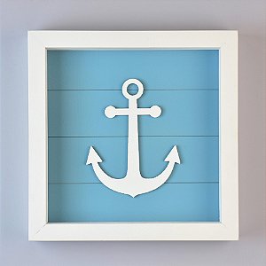 Quadro Náutico Fundo Azul com Âncora Branca