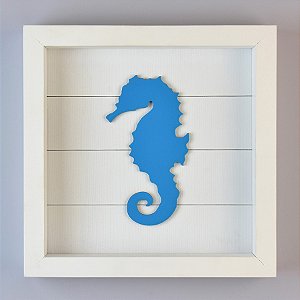 Quadro Náutico Fundo Branco com Cavalo Marinho Azul