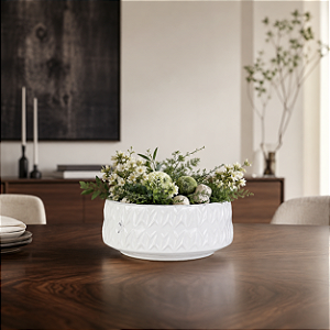 Vaso Branco com Retângulos em Relevo 3D
