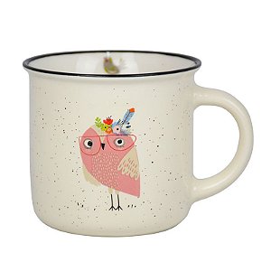 Caneca Coruja Rosa Com Óculos