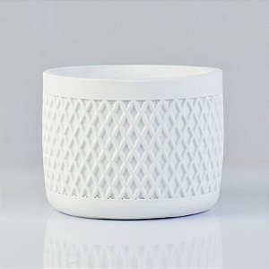 Vaso com Textura de Grade Grande Branco em Resina